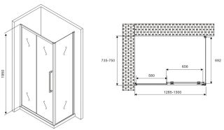 Душевой уголок ABBER Schwarzer Diamant AG30130H-S75 130x75см хром